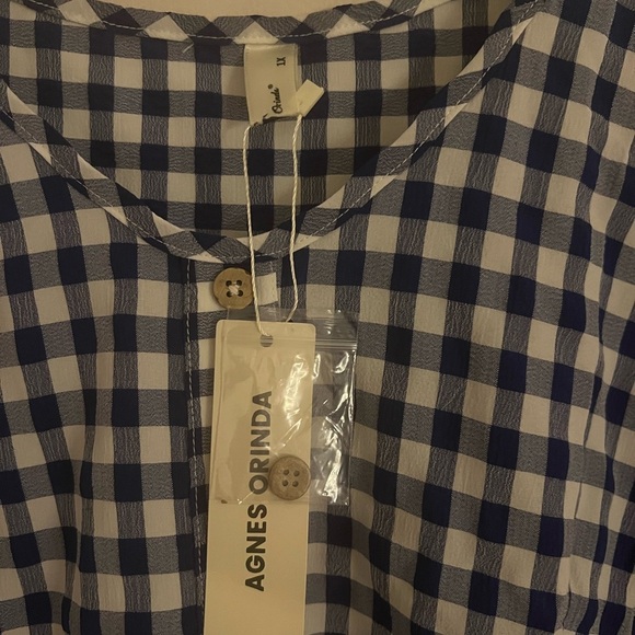 Blue and White Boxy Tiered Short Sleeve Top - Picture 2 of 4